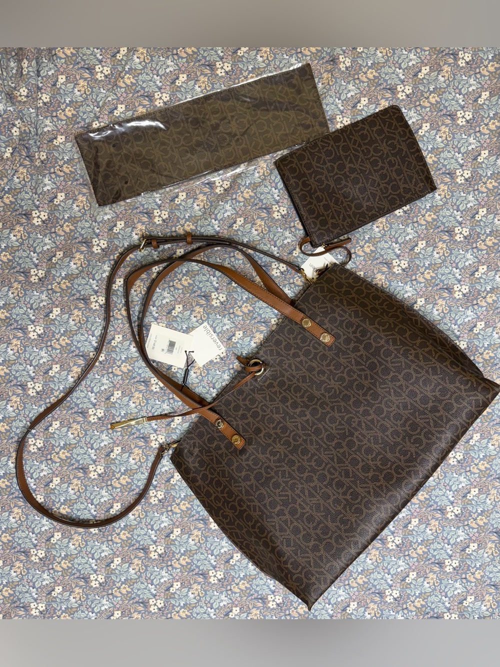 Calvin Klein Marlise Signature Tote (Monogram/Suede)